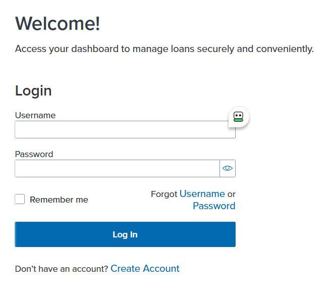 Login page with entry boxes for login credentials followed by text that says 'Create Account'.